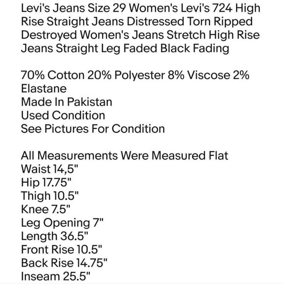 Levi's Jeans Size 29 Women's Levi's 724 High Rise Straight Jeans Distressed Torn - Picture 6 of 6